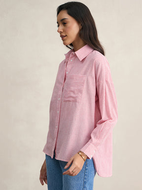 Red Cotton Yarn Dyed Stripe Shirt