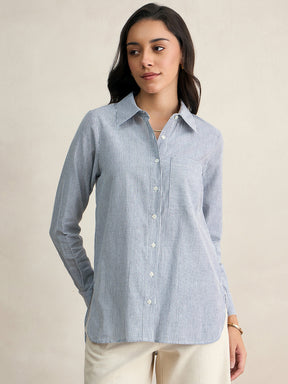 Navy Cotton Yarn Dyed Stripe Shirt