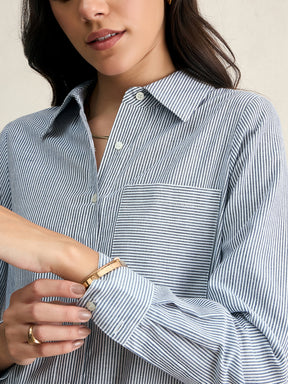 Navy Cotton Yarn Dyed Stripe Shirt