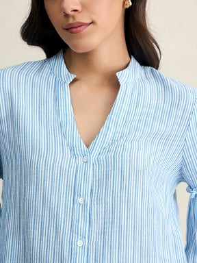 Blue And White Stripe Puff Sleeve Shirt