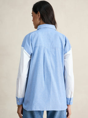 White Stripes Color Block Oversize Shirt