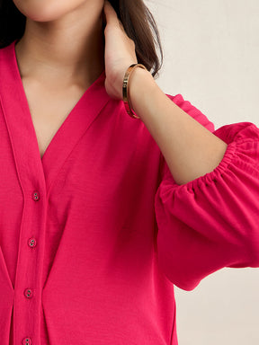 Hot Pink Button Down Midi Dress