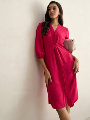 Hot Pink Button Down Midi Dress