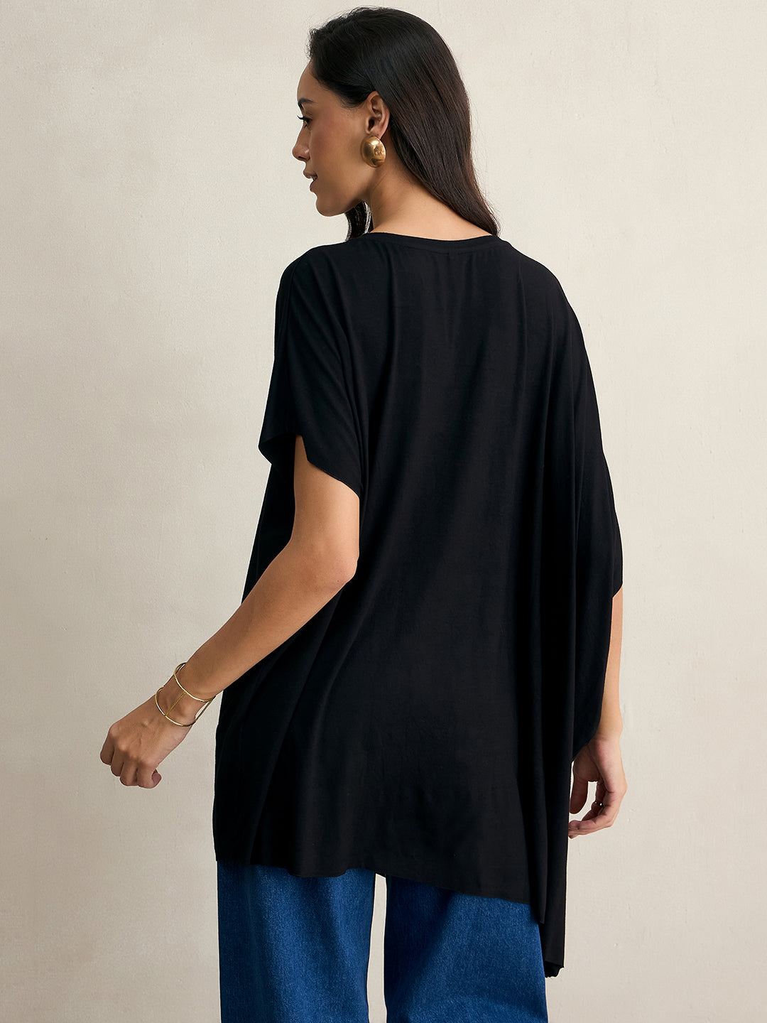 Black Knit Oversize Asymmetrical Top