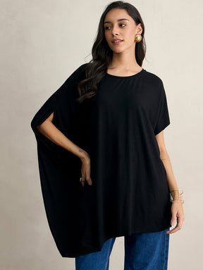 Black Knit Oversize Asymmetrical Top