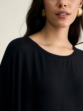 Black Knit Oversize Asymmetrical Top