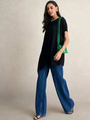 Black Knit Oversize Asymmetrical Top