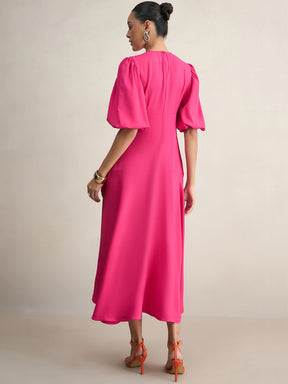 Pink Wrap Ruffle Maxi Dress