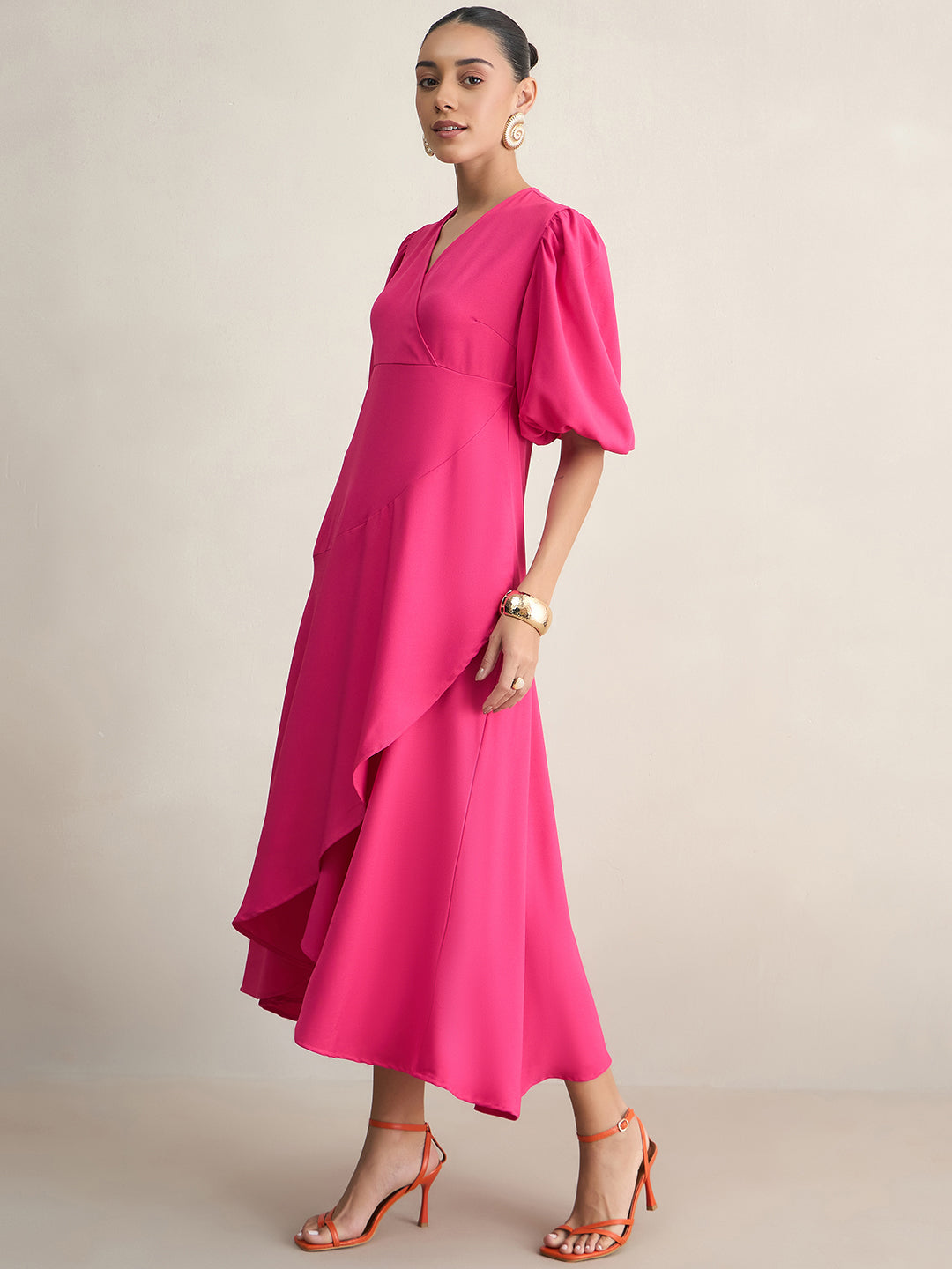 Pink Wrap Ruffle Maxi Dress