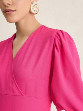 Pink Wrap Ruffle Maxi Dress