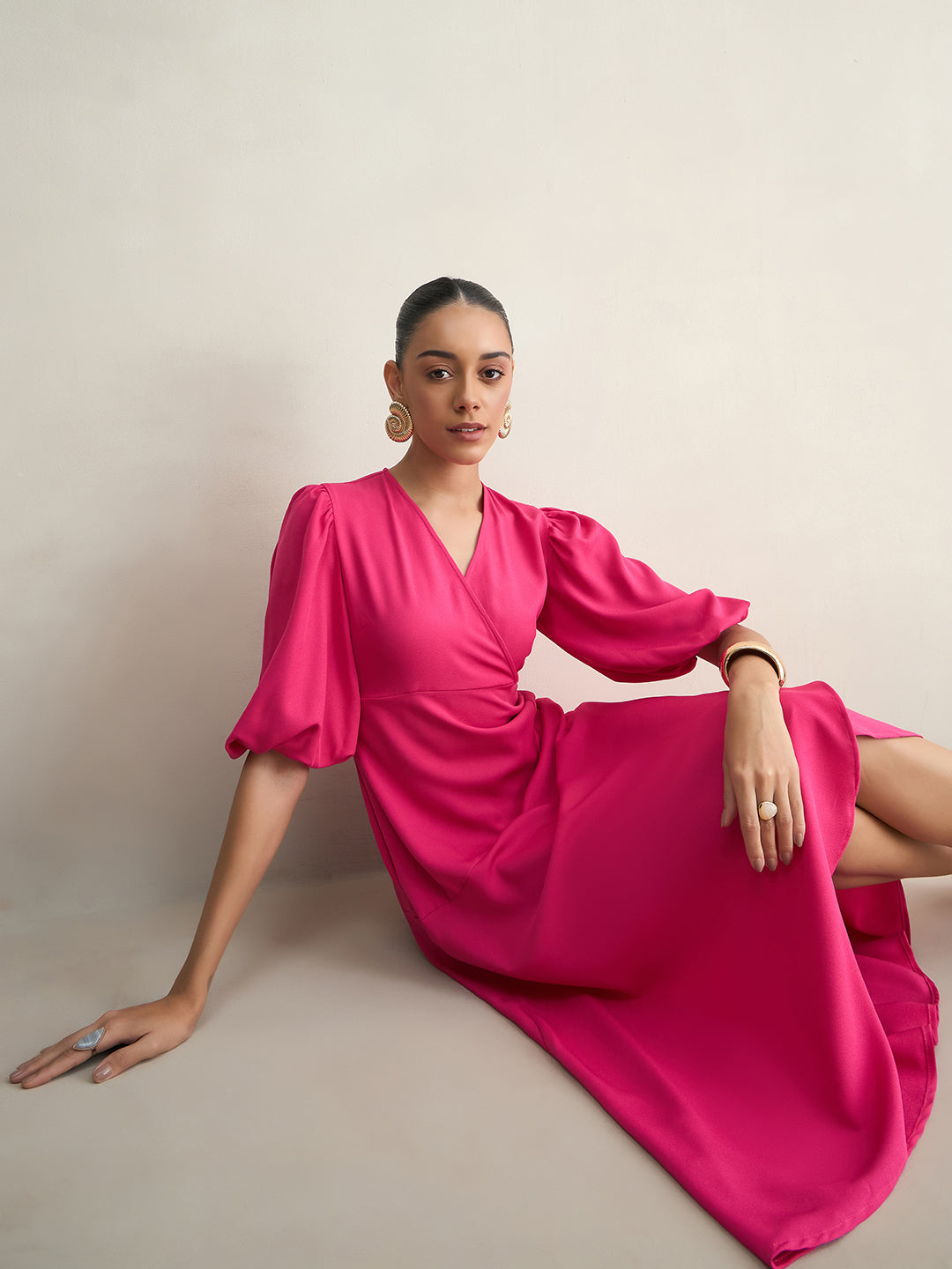 Pink Wrap Ruffle Maxi Dress