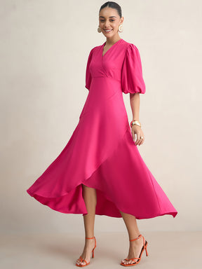 Pink Wrap Ruffle Maxi Dress