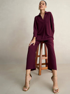 Wine Yoke Detail Co-Ord Set