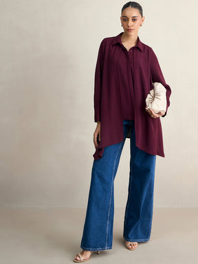 Wine Asymmetric Button Down Shirt