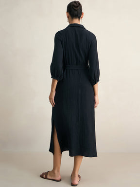 Black Cotton Collar Neck Maxi Dress