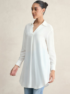 White V-Neck Viscose Tunic