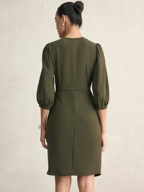 Olive Knotted Knee Length Dress