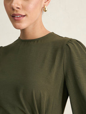 Olive Knotted Knee Length Dress