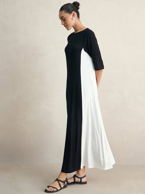 Black Knit Colorblock Maxi Dress