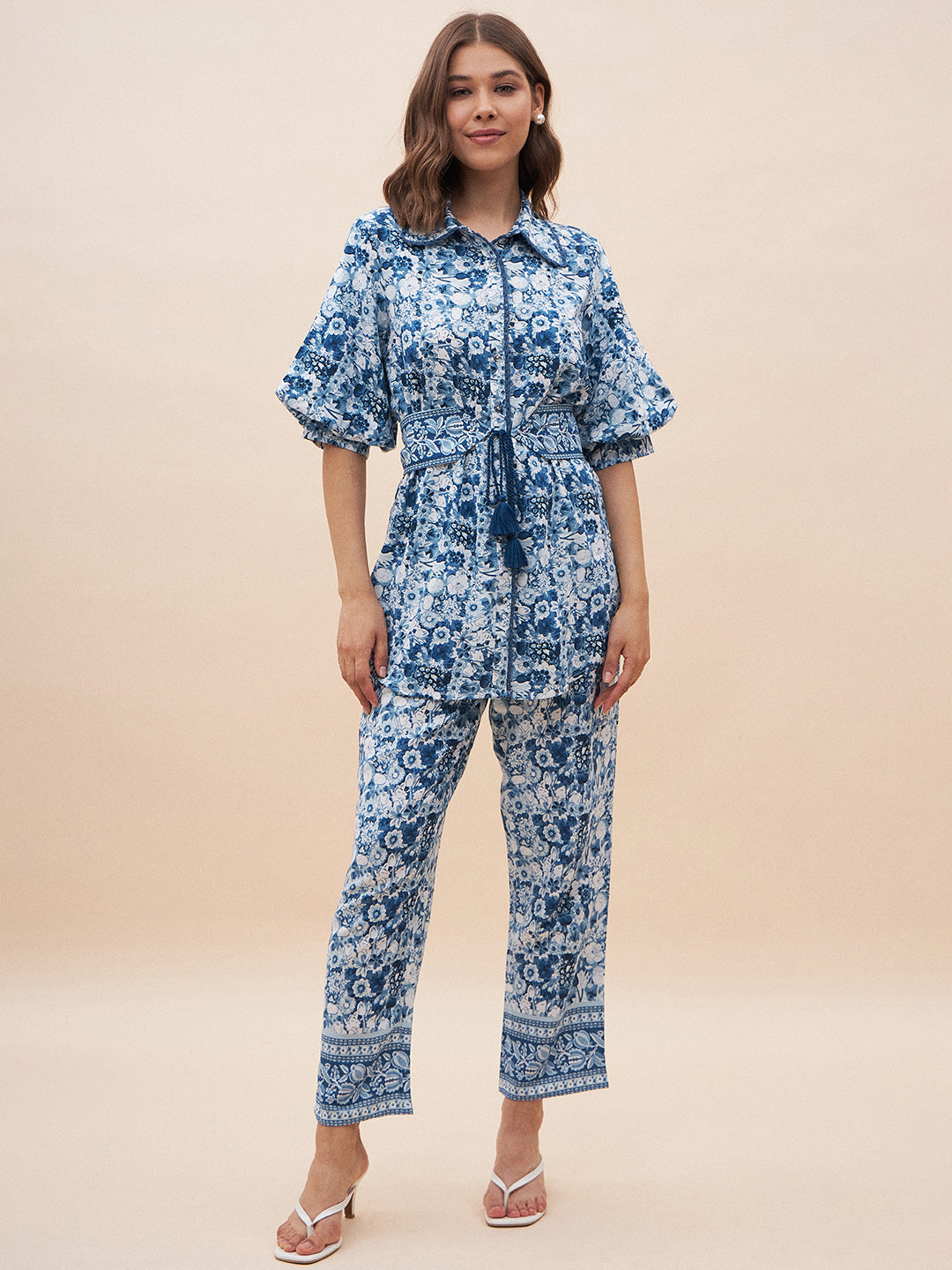 Blue Border Print Co-Ord Set