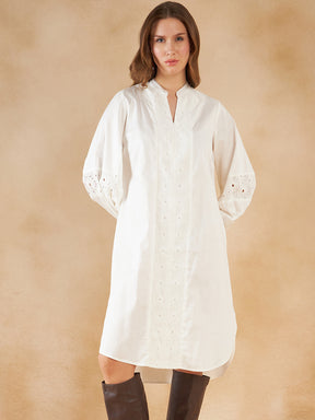 Off-White Cotton  Shift Midi Dress
