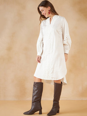 Off-White Cotton  Shift Midi Dress