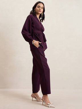 Wine Solid Wrap Co-Ord Set