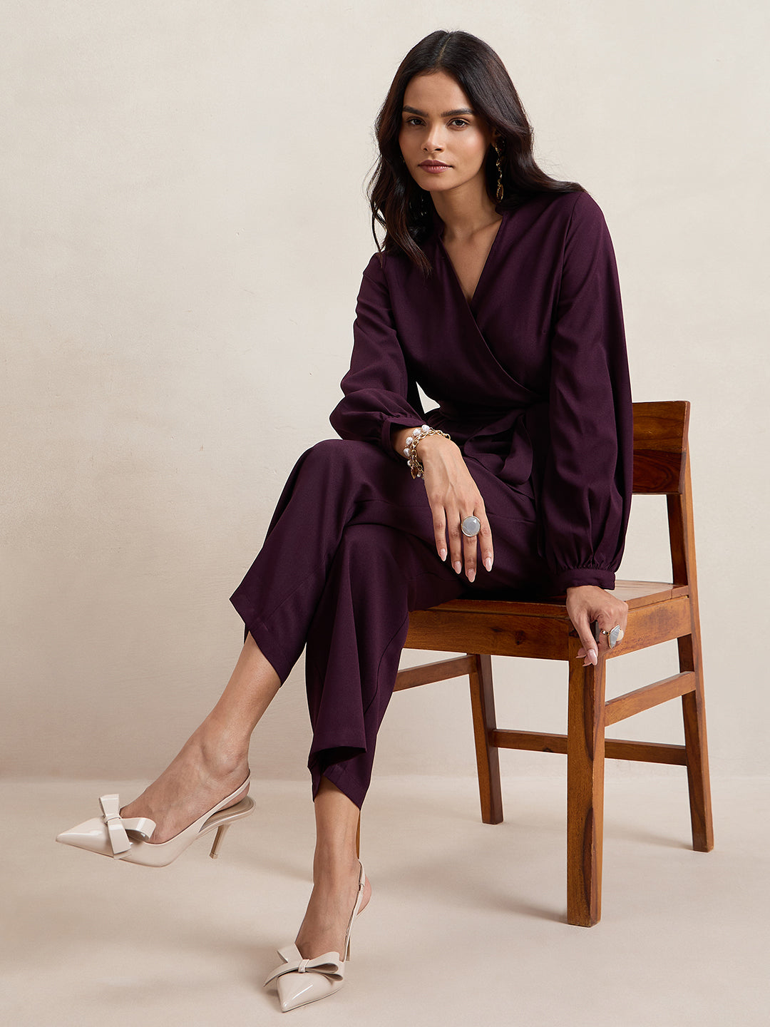 Wine Solid Wrap Co-Ord Set