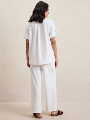 White Knitted Schiffli Button Down Shirt