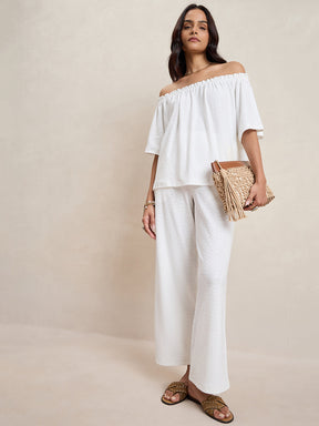 White Knitted Schiffli Off-Shoulder Top