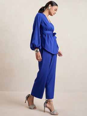 Blue Solid Wrap Co-Ord Set