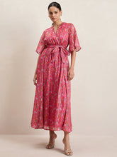 Pink Floral Print Wrap Maxi Dress