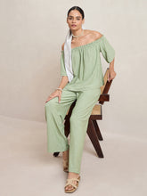 Pista Green Knitted Schiffli Off-Shoulder Top