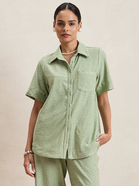 Pista Green Knitted Schiffli Button Down Shirt