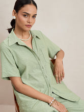 Pista Green Knitted Schiffli Button Down Shirt