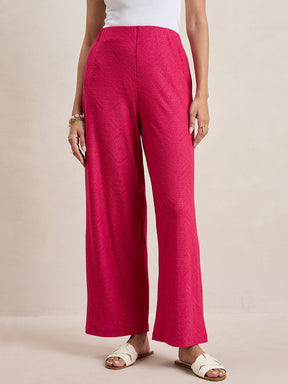 Pink Knitted Schiffli Straight Pant