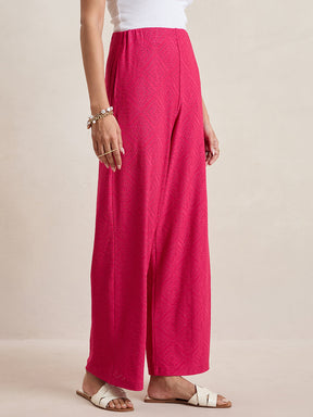 Pink Knitted Schiffli Straight Pant