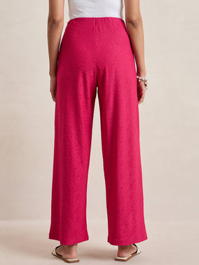 Pink Knitted Schiffli Straight Pant