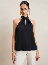 Black Satin Twist Neck Halter Top