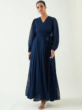 Navy Chevron Dobby Wrap Maxi Dress