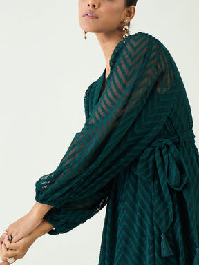 Forest Green Chevron Dobby Wrap Maxi Dress