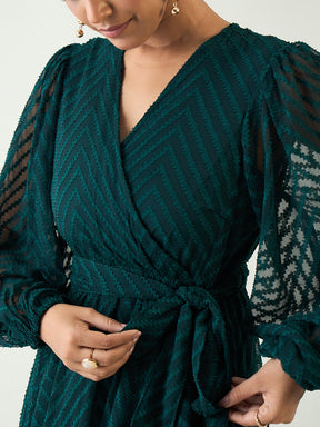 Forest Green Chevron Dobby Wrap Maxi Dress