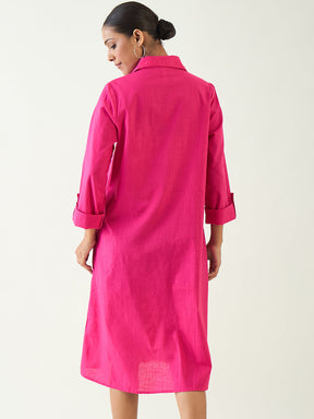 Hot Pink Cotton A Line Midi Dress