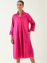 Hot Pink Cotton A Line Midi Dress