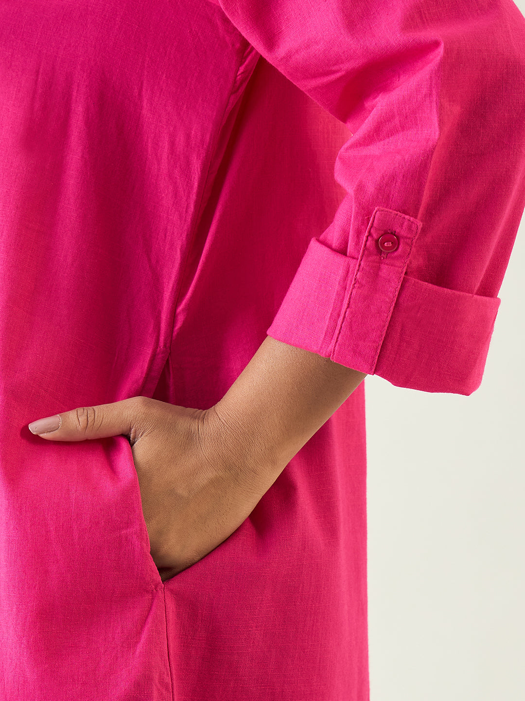 Hot Pink Cotton A Line Midi Dress