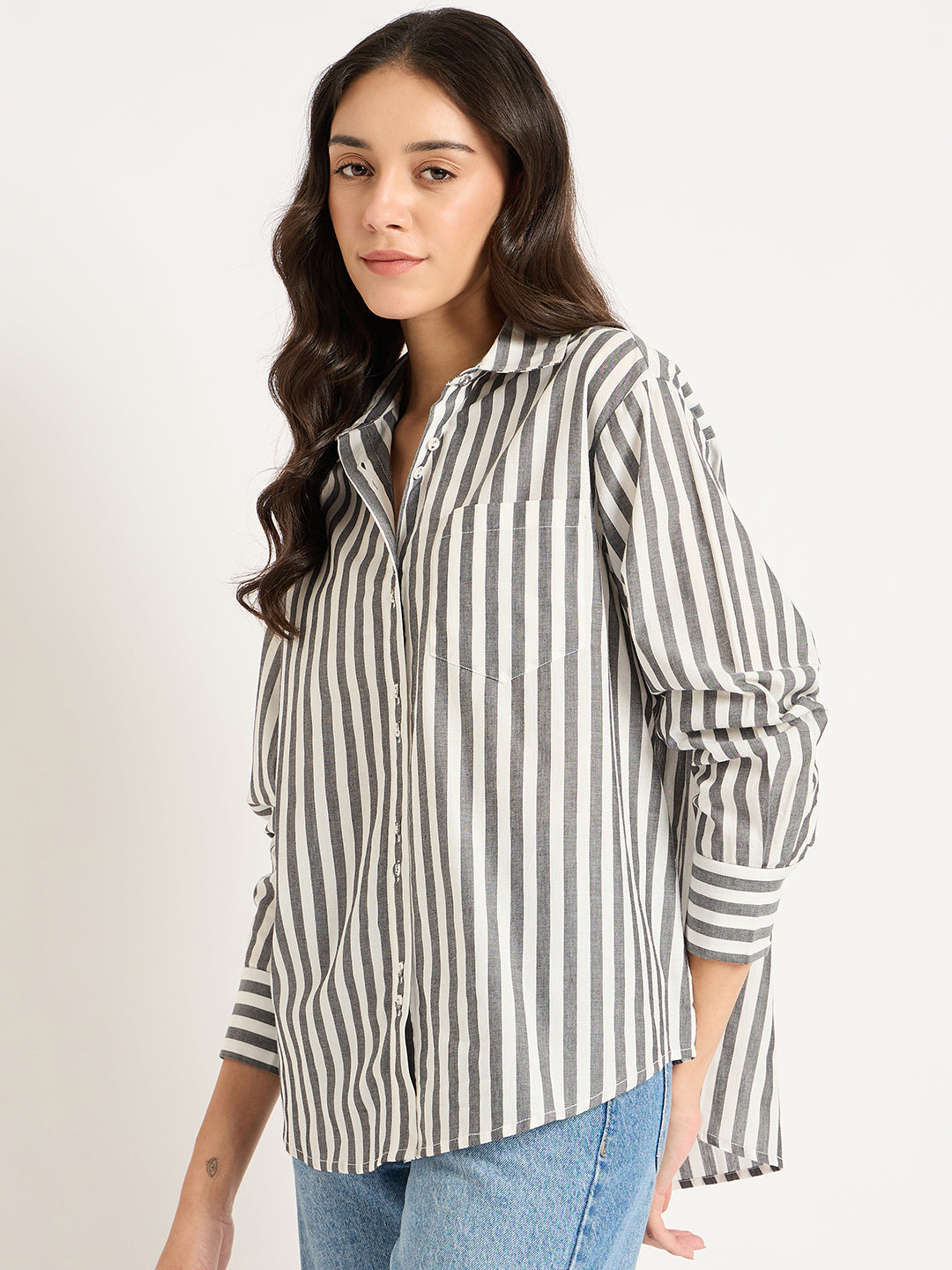 Black And White Button Down Stripe Shirt