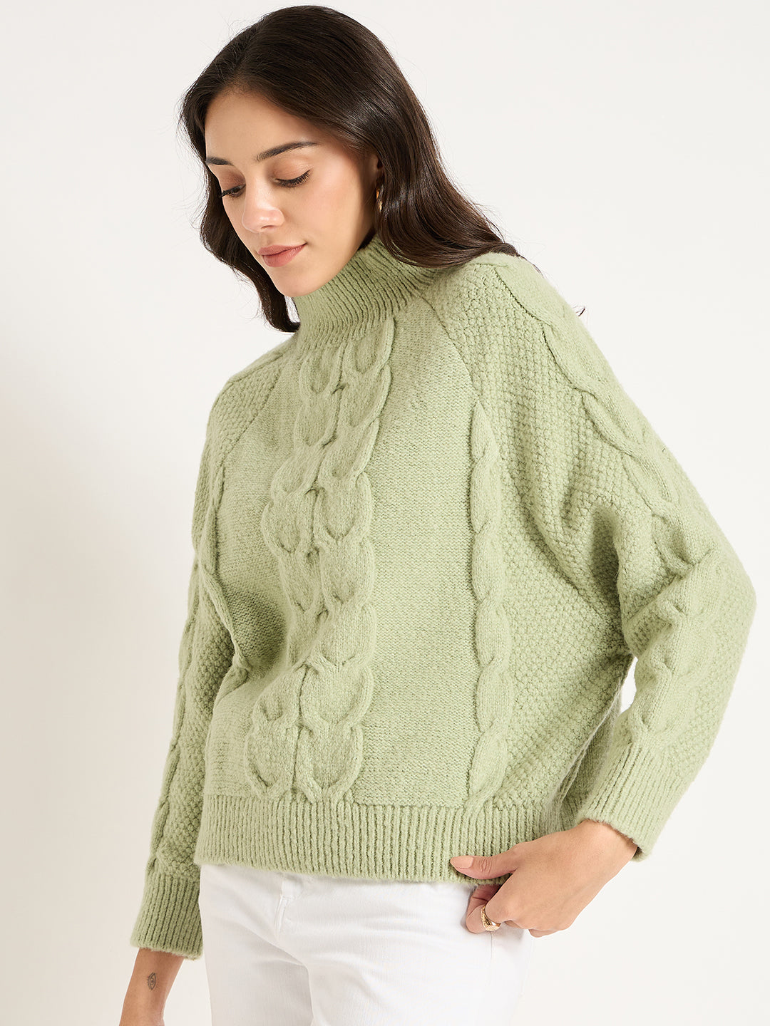 Sage Green Cable Knit Sweater