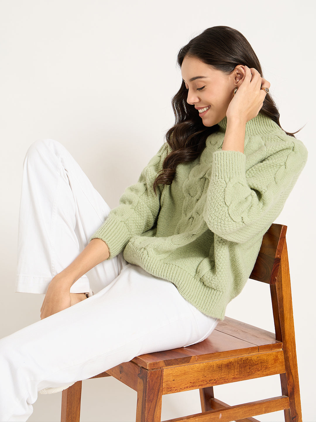 Sage Green Cable Knit Sweater