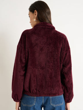 Wine Zip-Up Fur Jacket