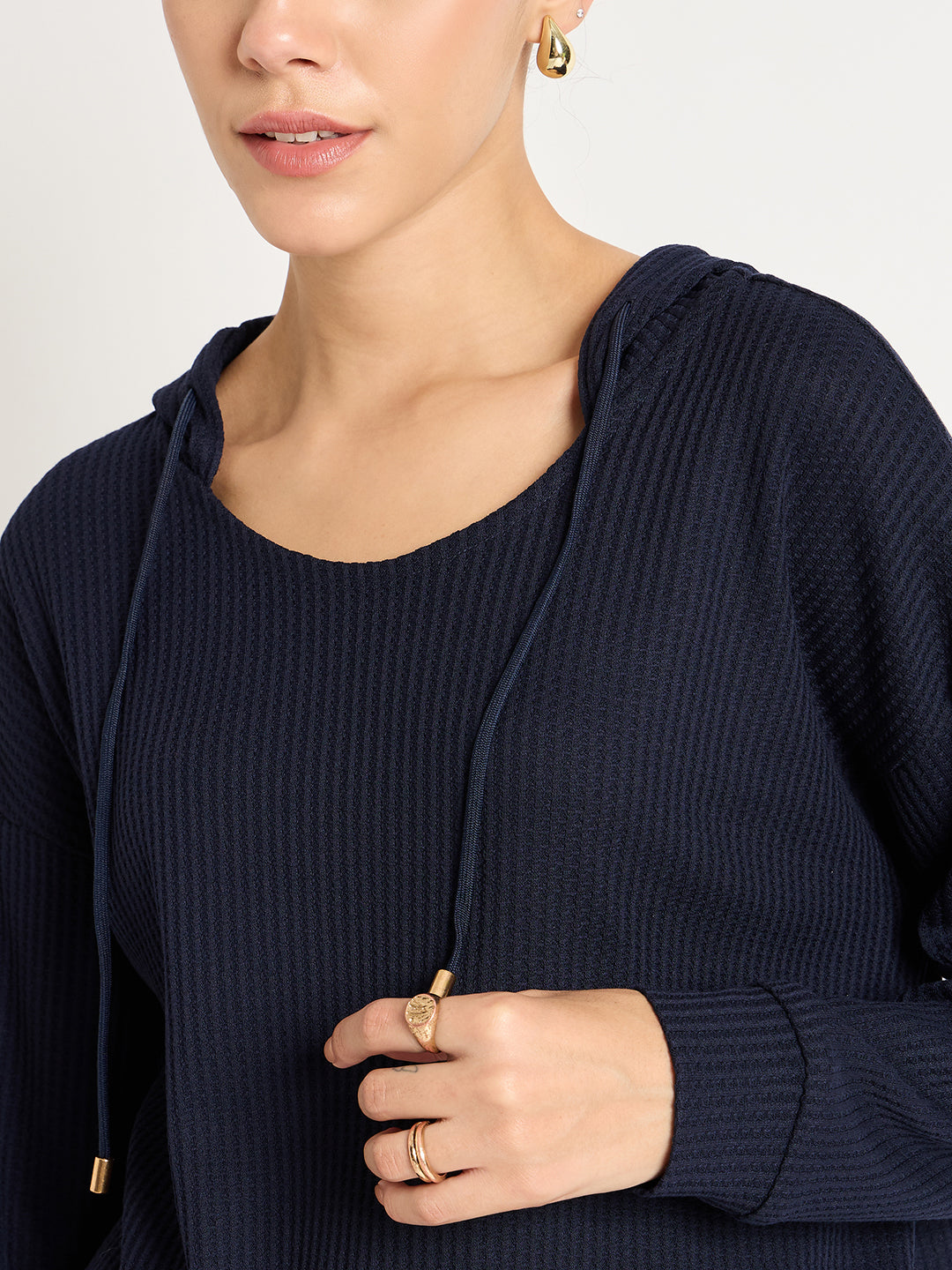 Navy Waffle Knit Hoodie Co-Ord Set